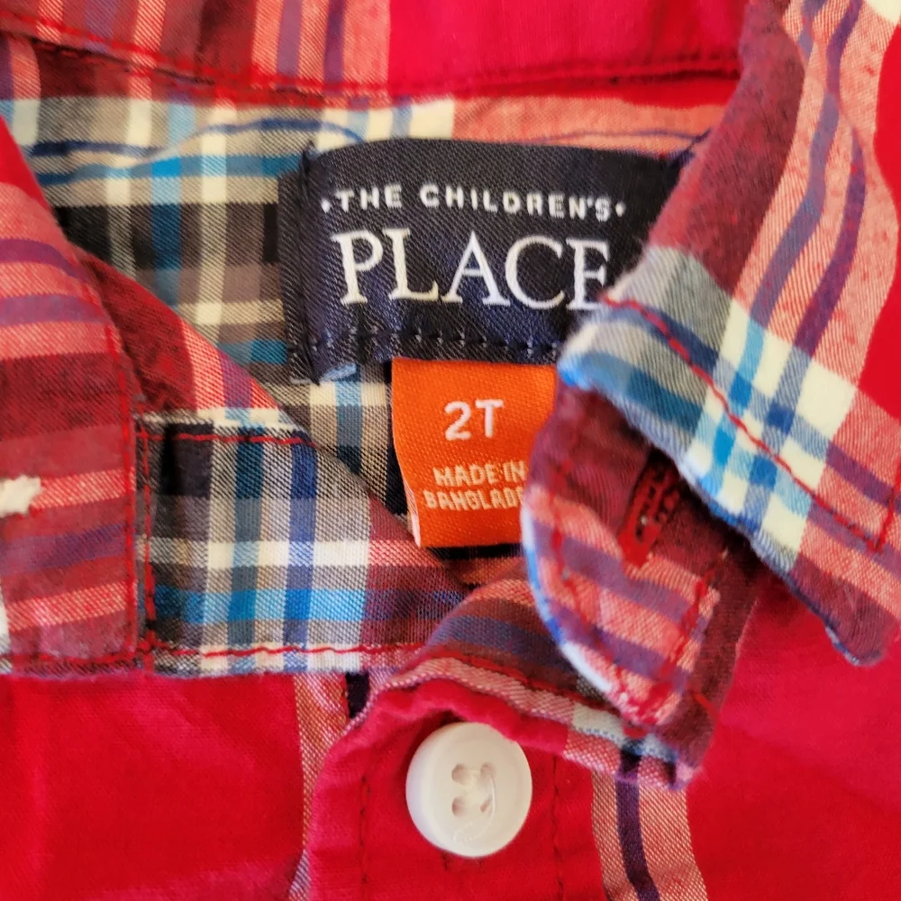 Boys Button Front Red Plaid Shirt Children's Place 2t